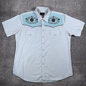 High Noon Shirt Men's XL Blue Embroidered Pearl Snap Western Yoke Cowboy